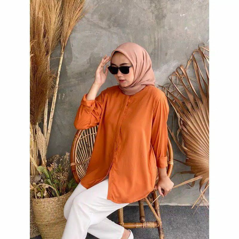 Kemeja Wanita Rayon Premium Bahan Adem Banget Termurah-Teracotta
