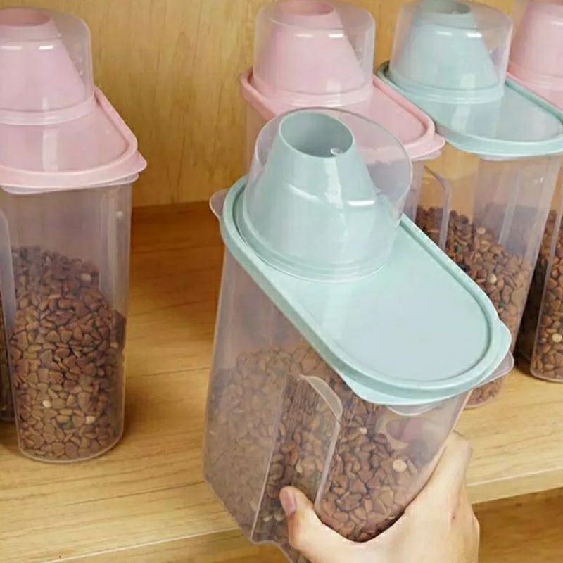 Toples tempat penyimpanan makanan kucing anjing multifungsi