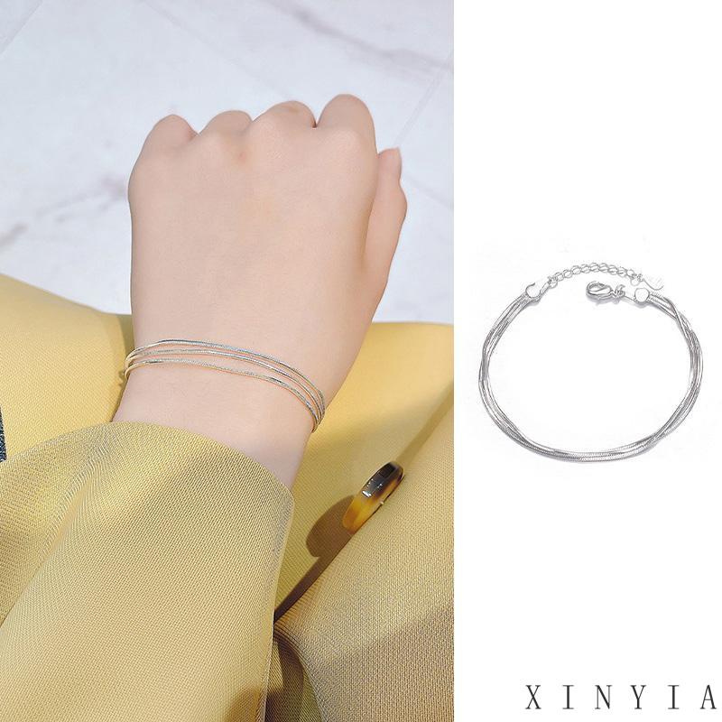 【COD】Gelang Rantai Tulang Ular Tiga Lapis Bahan 925 Sterling Silver Untuk Wanita