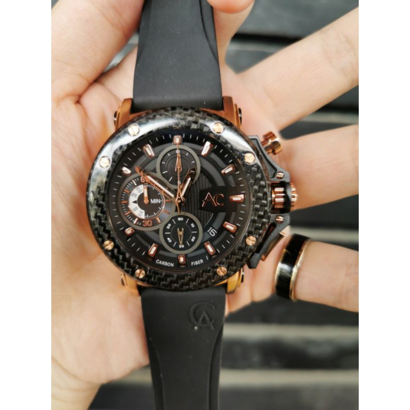 Alexandre Christie 9205 Carbon Fiber Rosegold Black Hitam 2nd Second Bekas
