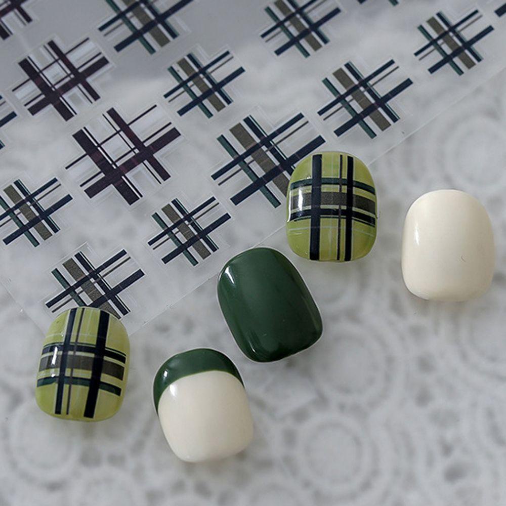 MXBEAUTY Kotak-kotak Stiker Kuku Mode Tipis Tangguh Musim Dingin Huruf Inggris Perekat Diri DIY Nail Art Dekorasi