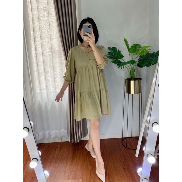DRESS WANITA FASHION KOREA BASIC PENDEK BUSUI FRIENDLY BAJU HAMIL TANGAN 3/4 REMPEL RAYON PREMIUM