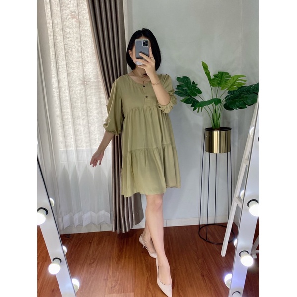 DRESS WANITA FASHION KOREA BASIC PENDEK BUSUI FRIENDLY BAJU HAMIL TANGAN 3/4 REMPEL RAYON PREIUM LEMBUT