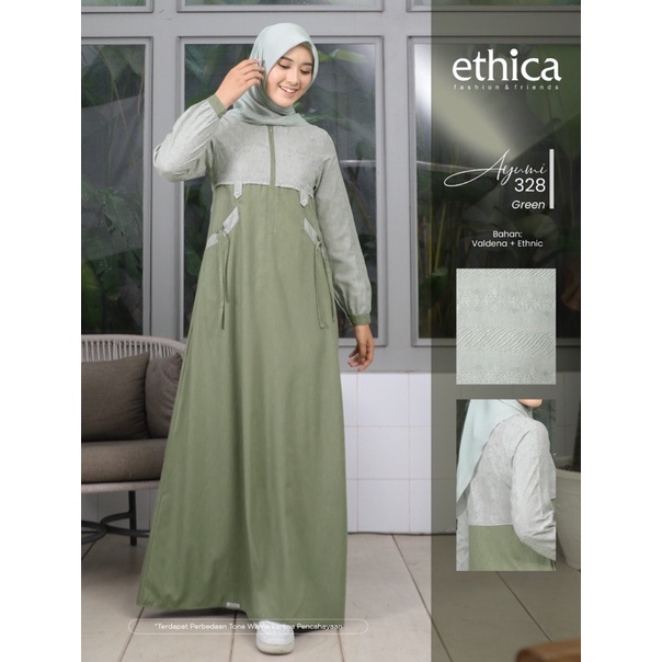 Gamis Ethica Elfa 328 Green / Dark Grey Ready