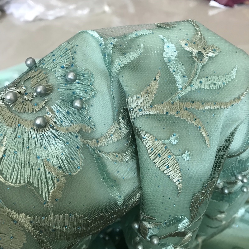 kain tile bordir merambat mutiara