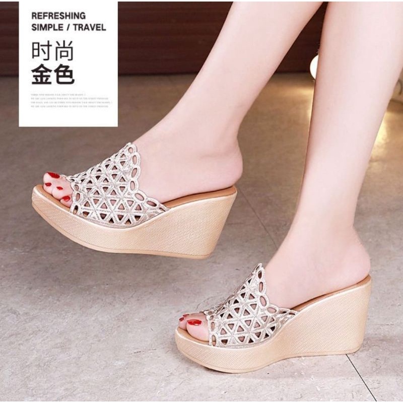 ABBUSHOES Nn 26 sandal wedges laser  veronica sol karet  7cm