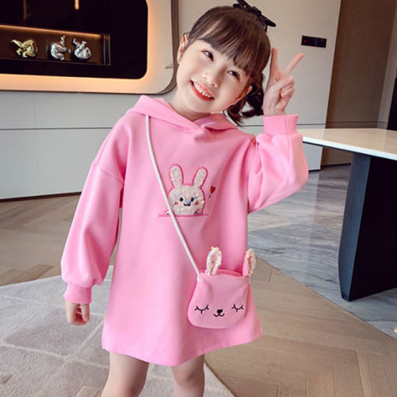 DR125-FREE TAS Dress Sweater Anak Perempuan Hoodie Rabbit Gliter