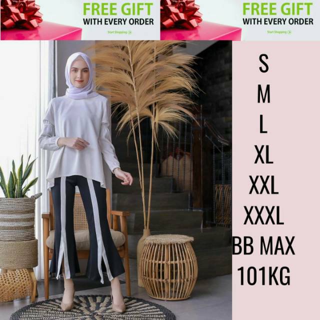 S XXXL CELANA  KERJA KULOT  CUTBRAY SCUBA  STRIPE SIDE LIST 