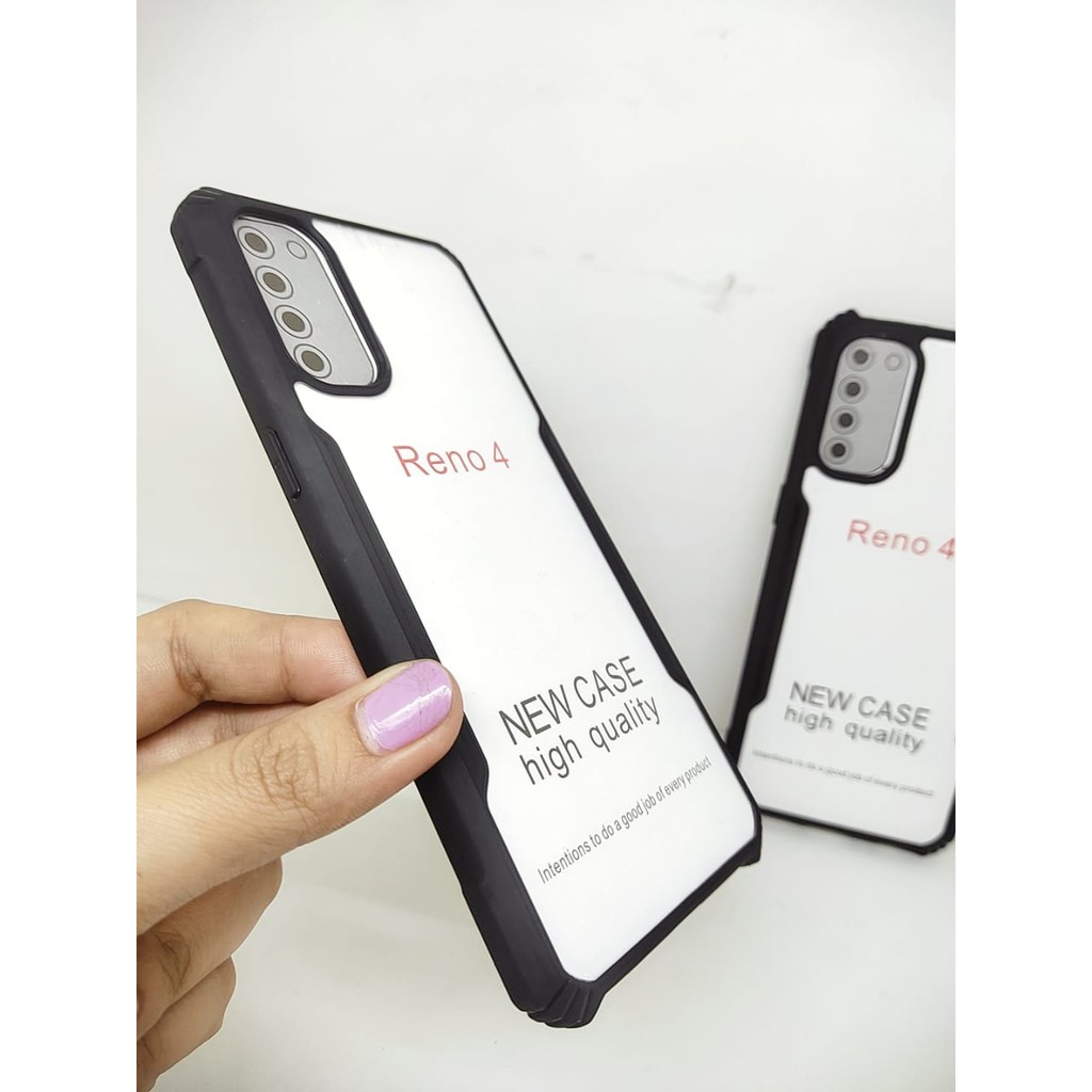 Anti Shocking Reno4 5G Indo 6.4 Inch Hardcase Mika List Hitam Fusion Acrylic Case