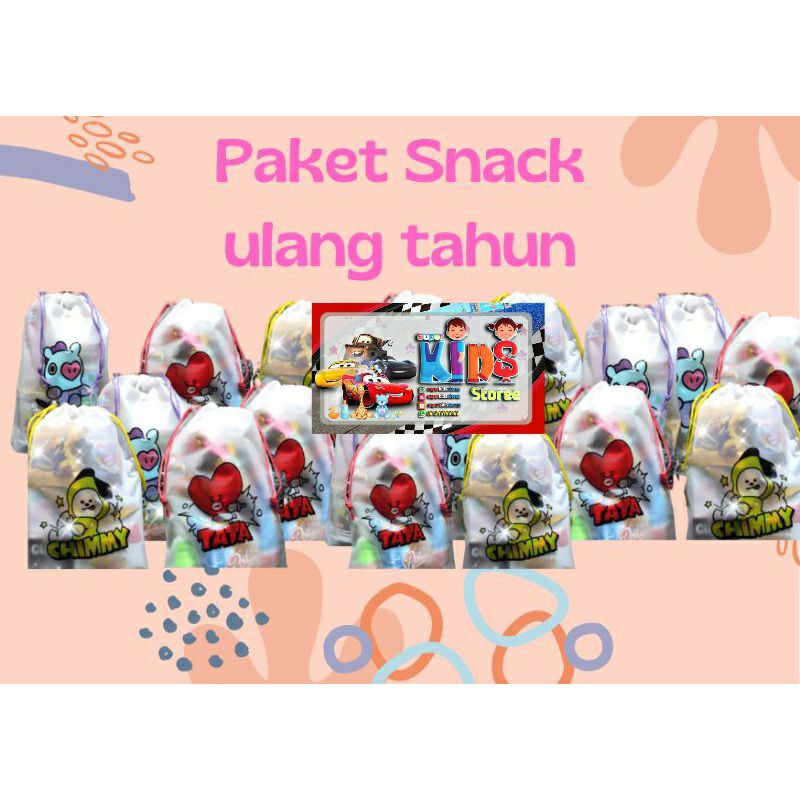 paket snack ulang tahun kemasan pouch kecil/paket snack ulang tahun anak