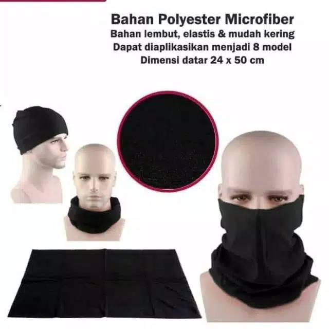 Masker Buf Baff Baf IMPORT Hitam Polos dan Motif multifungsi Bandana Bill Up Tanpa jahitan