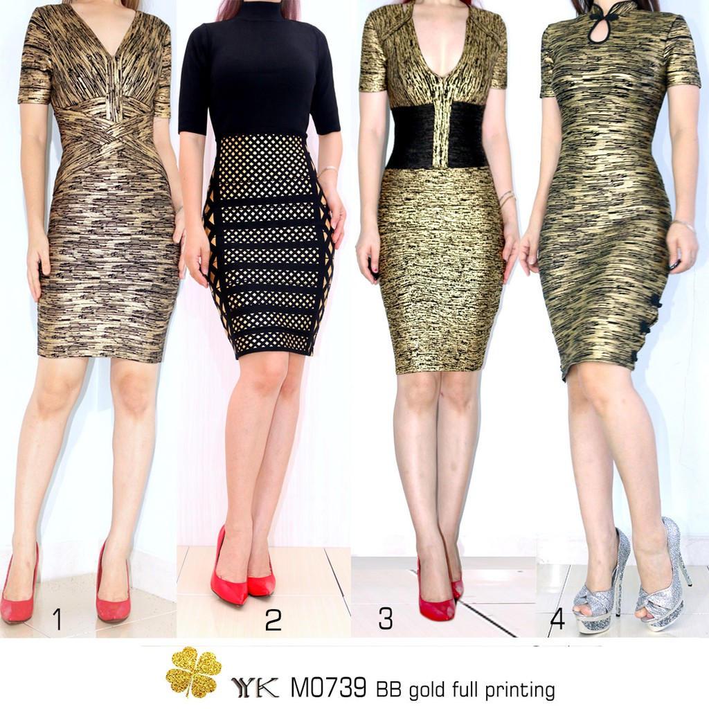 Dress metalic gold premium - minidress pesta kondangan M0739