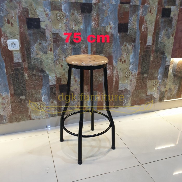 Kursi Bangku Bar Kayu Bulat Kaki Besi Aluminium Tinggi 75 cm Murah