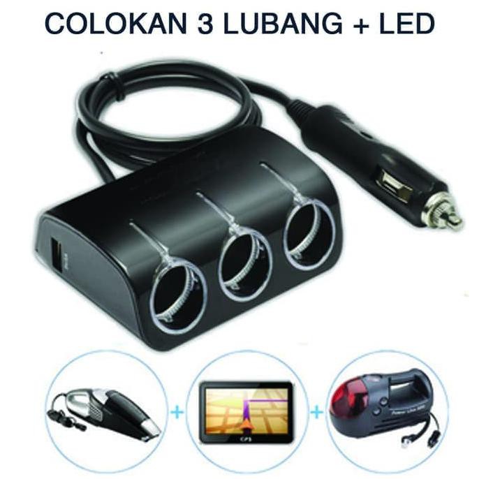 IHOT SALEl Colokan Lighter Mobil 3 Lubang USB Casan Charger HP Tablet Handphone