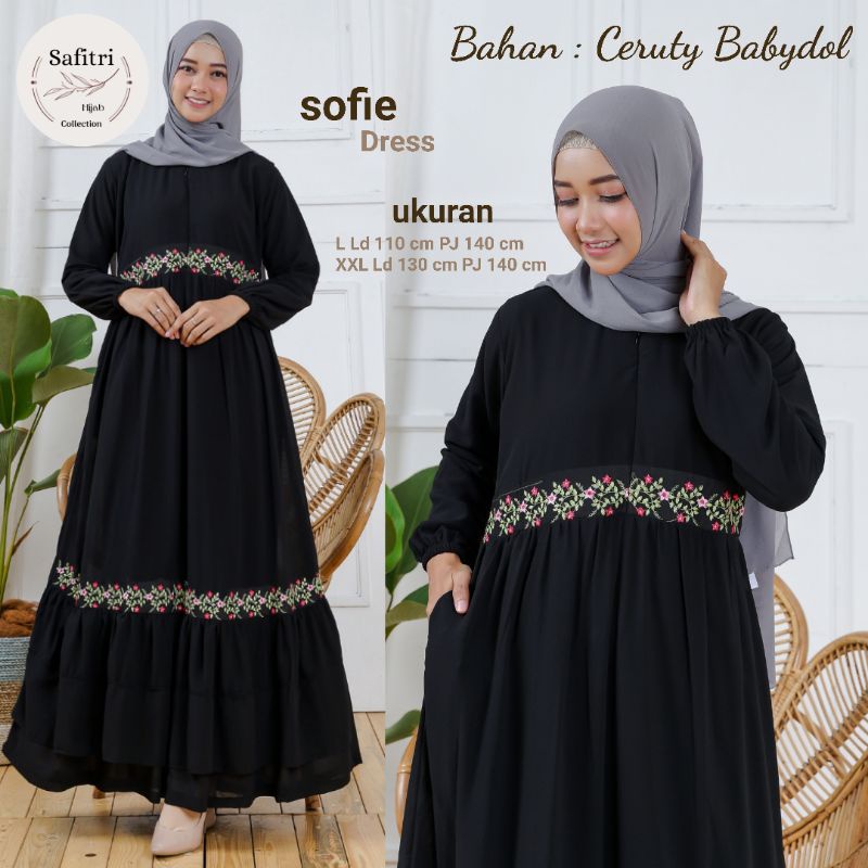 KHADIJA DRESS 3 Gamis bahan ceruty babydol aplikasi bordir seragam by Safitri Fashion