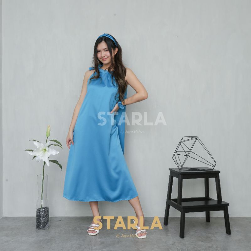 HALTER NECK MIDI DRESS CASUAL SUMMER KOREAN DRESS SEXY SATIN STARLA REESHA