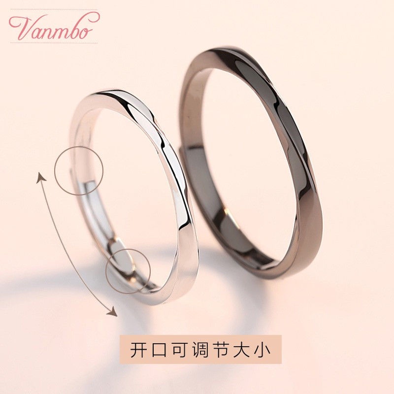 Mobius strip beberapa cincin wanita special interest desain sederhana hitam dan perak pasangan pria