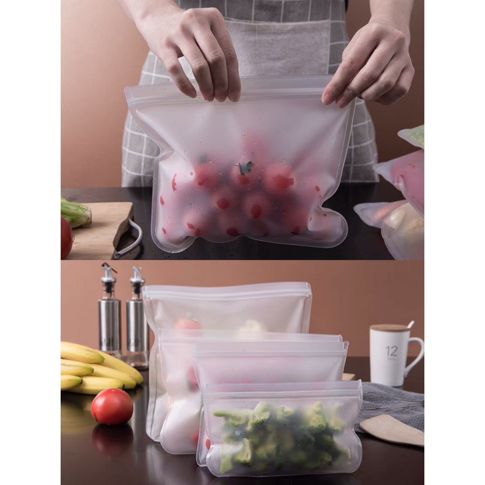 PLASTIK KULKAS PENYIMPANAN TEBAL ZIPLOCK BURAM REUSABLE SILICONE SILIKON POUCH BAG TAS MAKANAN VACUUM ZIPPER KEDAP UDARA Quality BAHAN EVA Menjaga Kualitas AIKO