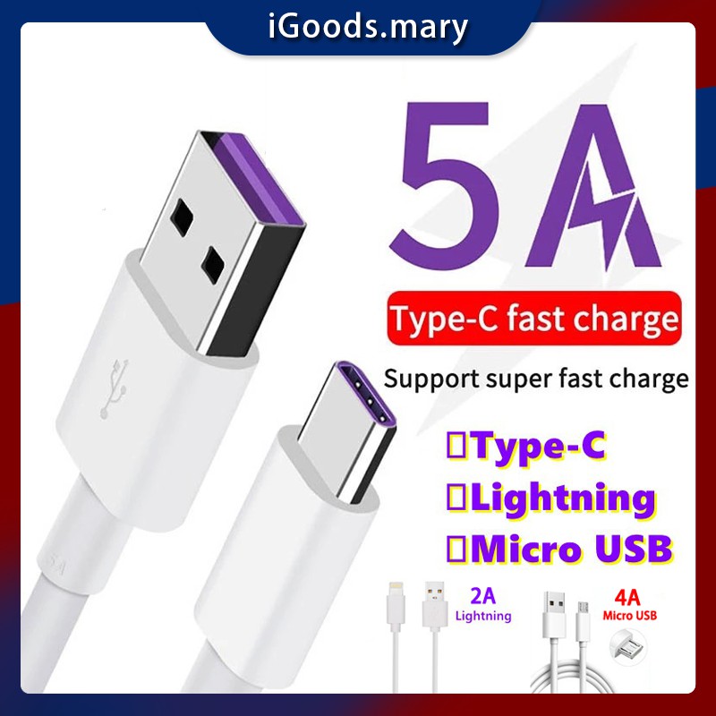 Type-C 5A Kabel Charger Fast Charging 4A Micro USB 2A Lightning Kabel Data Android/IOS