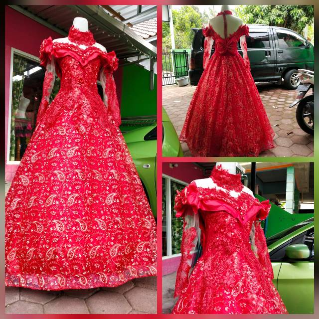 baju singer/dres singer/baju penyanyi/baju wedding/pita pita merah emass