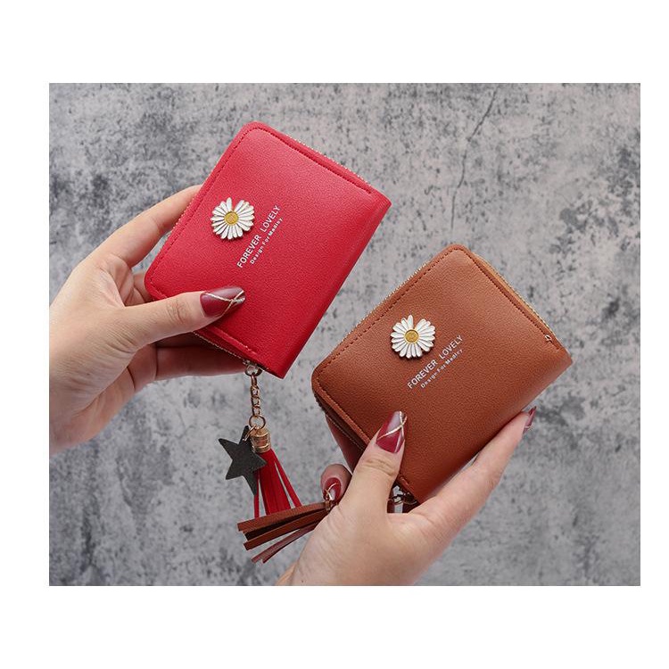 (COD) Dompet Mini Wanita Dompet Koin &amp; Kartu Wanita Motif Bunga daisy