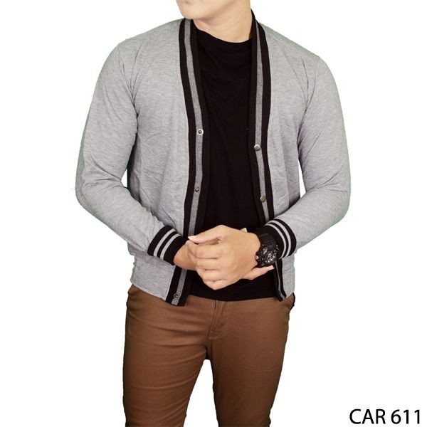 Cardigan Fleece Abu Muda Basic Polos Panjang Pria Fleece Abu Muda – CAR 611