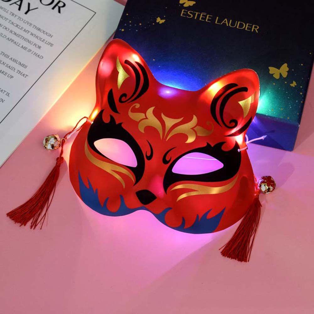 Mxbeauty Cosplay Masker Topeng Plastik Cosplay Lampu Led Luminous Props Hiasan Kepala Anime Topeng Wajah Kucing Topeng Led Light up Mask