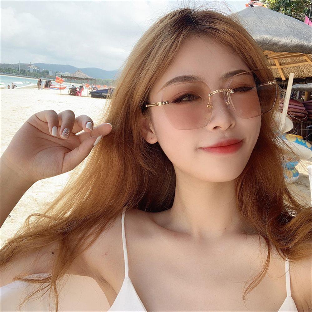 Lily Rimless Rectangle Sunglasses Wanita Dan Pria Kacamata Matahari Persegi UV400 Eyewear Berwarna Frameless Eyewear