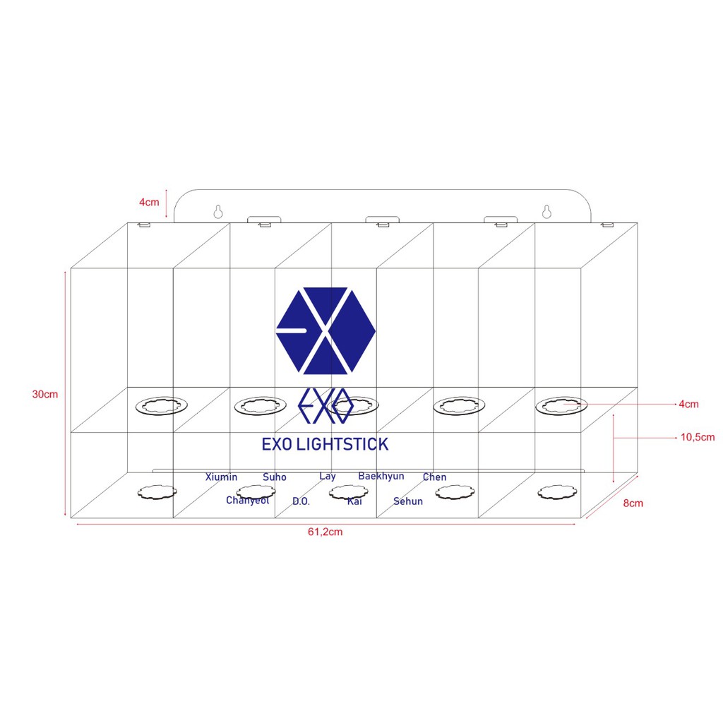 Lightstick Exo isi 5 / Box Lightstick Dapat Ditempel Di dinding / Rak Lightstick Exo