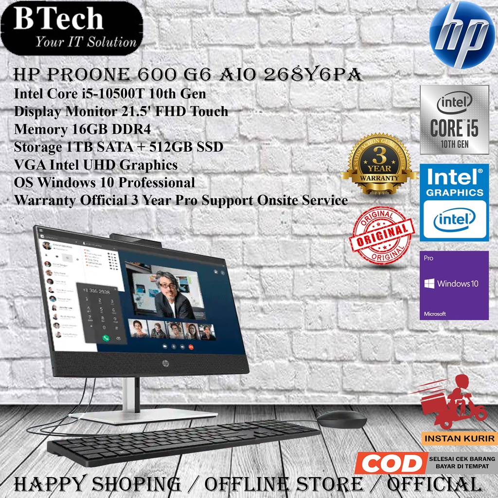 HP ProOne 600 G6 AIO 268Y6PA Core i5-10500T/16GB/1TB+512GB SSD/W10P/3Y