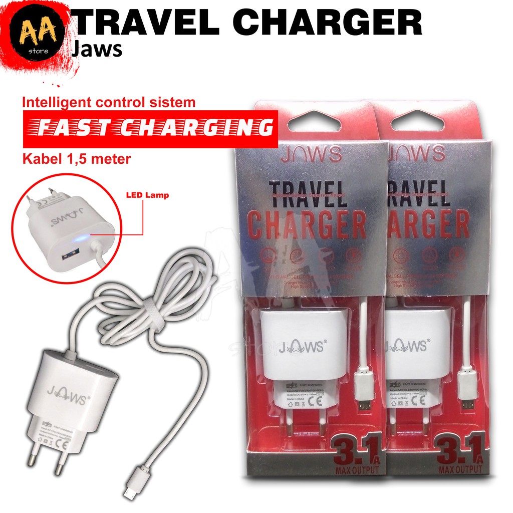 Travel/Mini Charger Adapter/ Pengisi Daya Jaws 1 USB Port Micro Usb