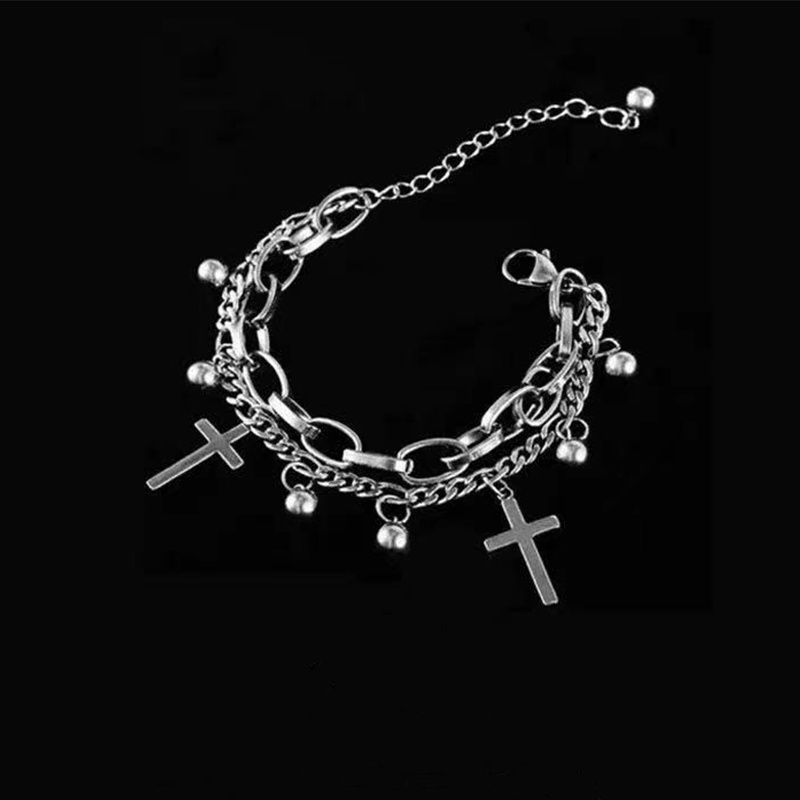 European Multilayer Cross Pendant Hip Hop Bracelet Punk Jewelry Decor