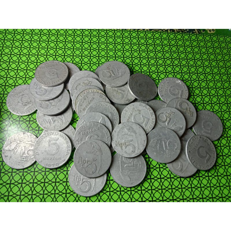 uang lama 5 rupiah ,gambar burung,tahun 1970