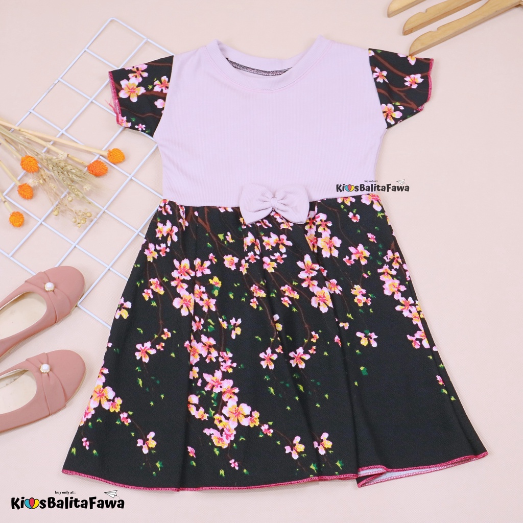 Dress Lunna uk 5 Tahun / Bahan Kaos Kombi Dres Lucu Baju Lengan Anak Perempuan Murah Motif