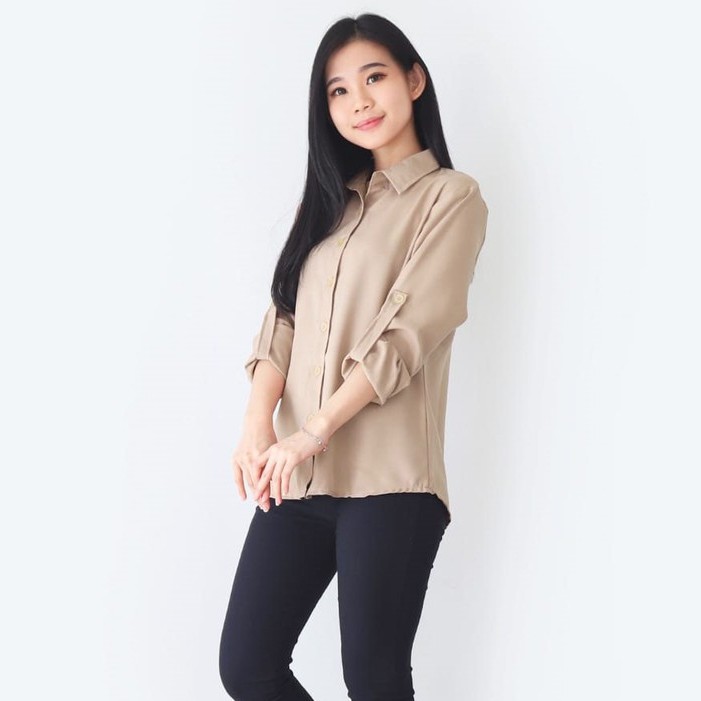 Aurel Kemeja Wanita Polos Basic Lengan Panjang Size =M - XXL-Cream