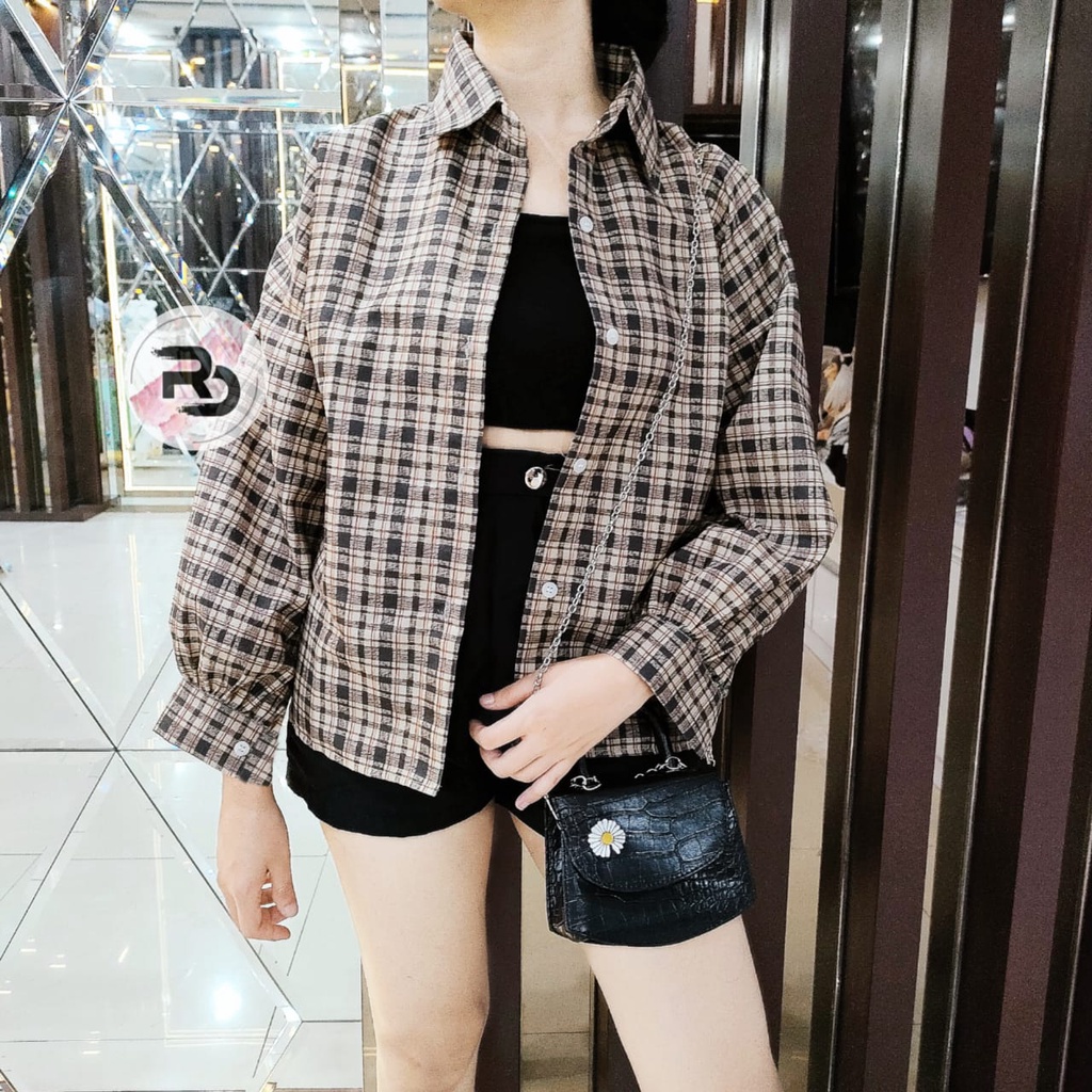 RD FASHION Kemeja Oslin Oversize | Kemeja Korea Jumbo Wanita | Bahan Creap - Fit to L-5