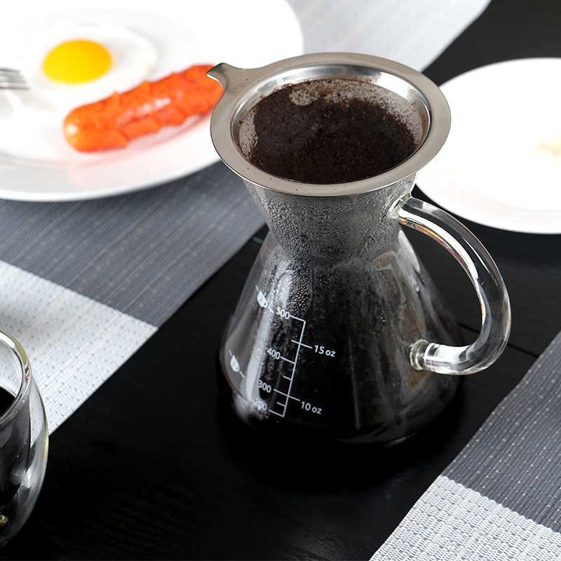 Pitcher V60 Dripper Espresso Maker Teko Kopi Kaca Dengan Saringan Stainless 500ml