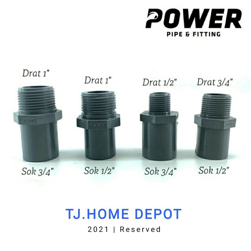 SDL Sok Drat Luar Power Sambungan Pipa PVC