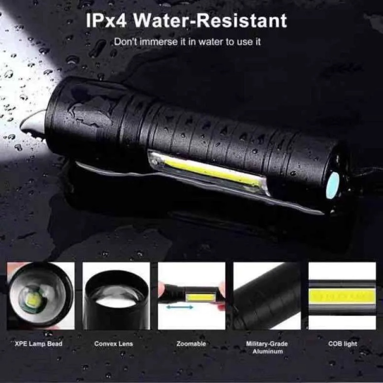Vanstar VA-511 Senter LED COB Flashlight Waterproof Zoom Rechargeable