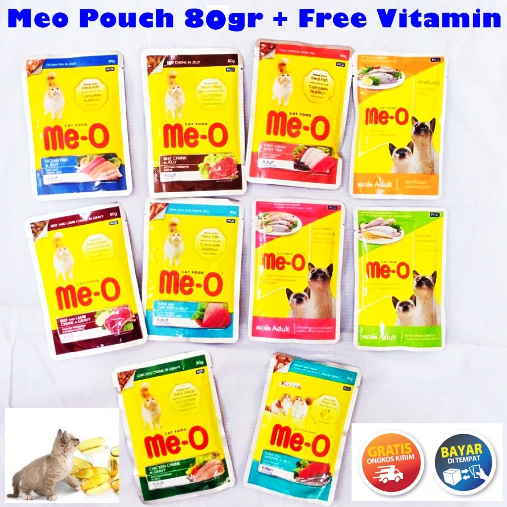 Me-O Pouch 80gr Free Vitamin Wet Cat Food Makanan Kucing Basah 80 gram