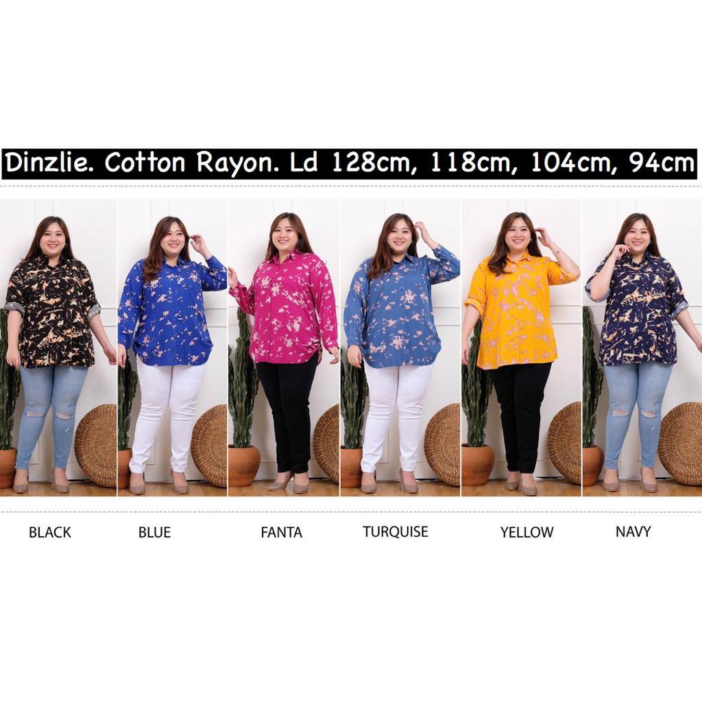 Dinzlie Kemeja Atasan Wanita Motif Tiedye Cotton Rayon Lengan Panjang