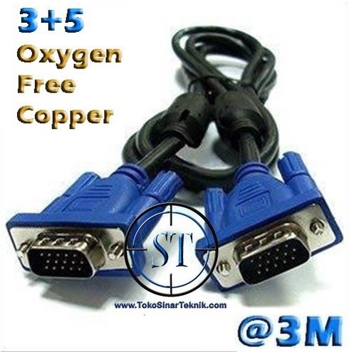 Kabel VGA 3+5 3M OFC Cable Oxygen Free Copper High Quality Male to Male 3 Meter