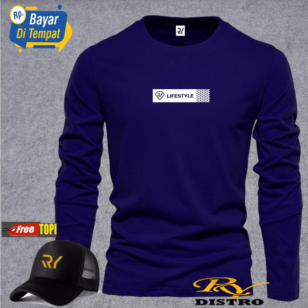 Bonus Topi.! Kaos Keren Lengan Panjang RY LIFESTYLE SISIk Motif Putih + Topi Random / Kaos Distro / 