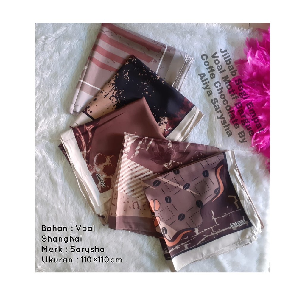 Hijab Segi Empat Voal Motif Bargue Coffee Chocolate By Aliya Sarysha