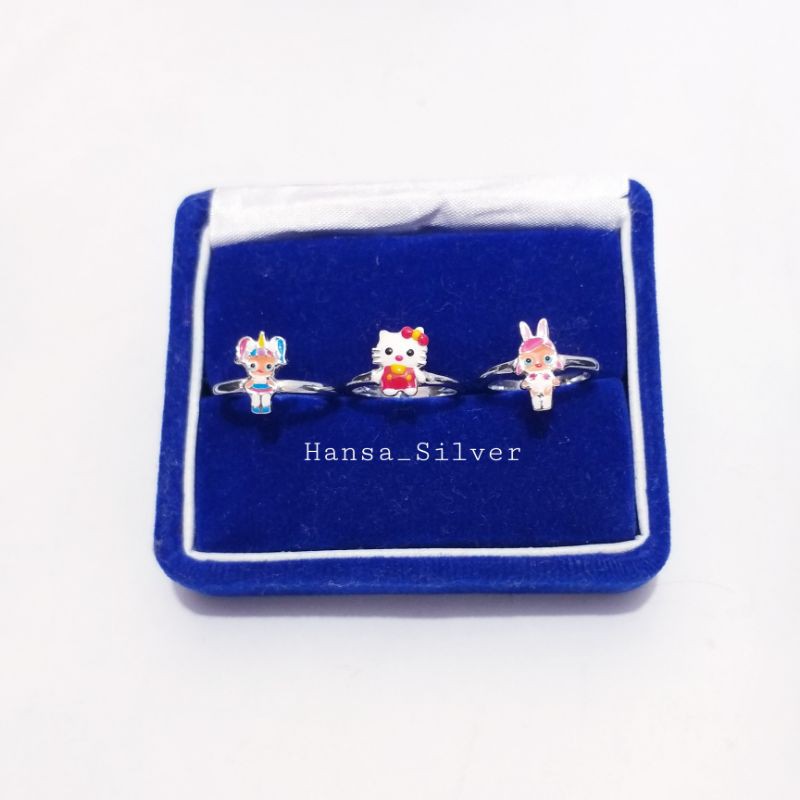 Cincin Perak Silver Anak Asli 925 Lapis Emas Putih Karakter Hello Kitty Dan Lol