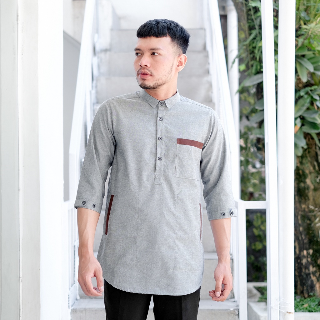 Koko Kurta Dewasa Lengan 3/4 Kerah Suit Model kurta Pakistan Variasi Saku Hedlong Bahan Oxford