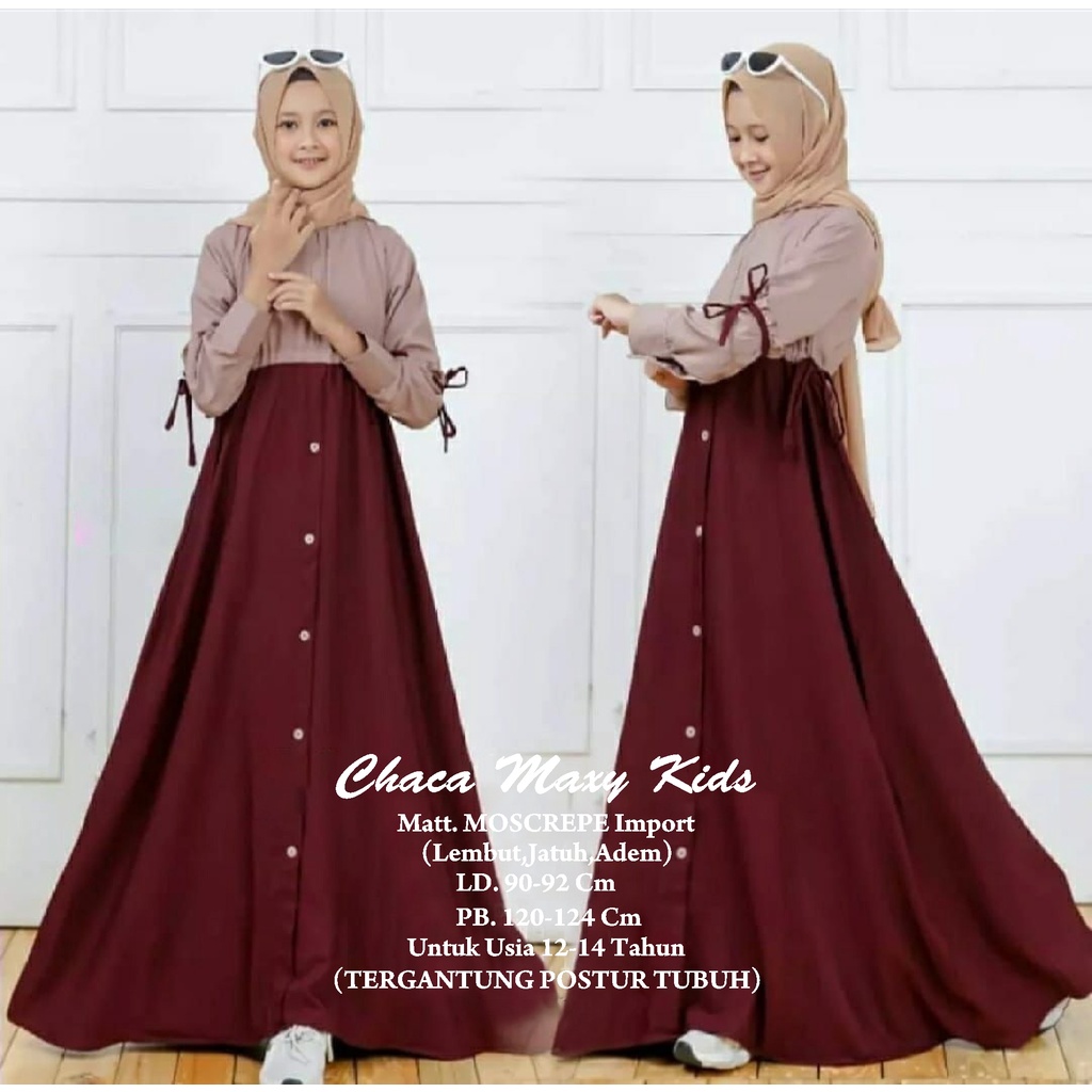 FenishaStore Gamis Chaca Maxy Kids Umur 12-14 Tahun Matt. Moscrepe Import