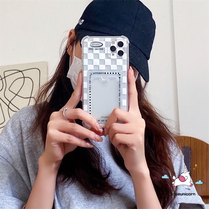 Soft Case Tpu Transparan Motif Kotak-Kotak Untuk iPhone 7 8 14 plus 11 12 13 14 pro Max 6 6s plus XR X XS Max SE