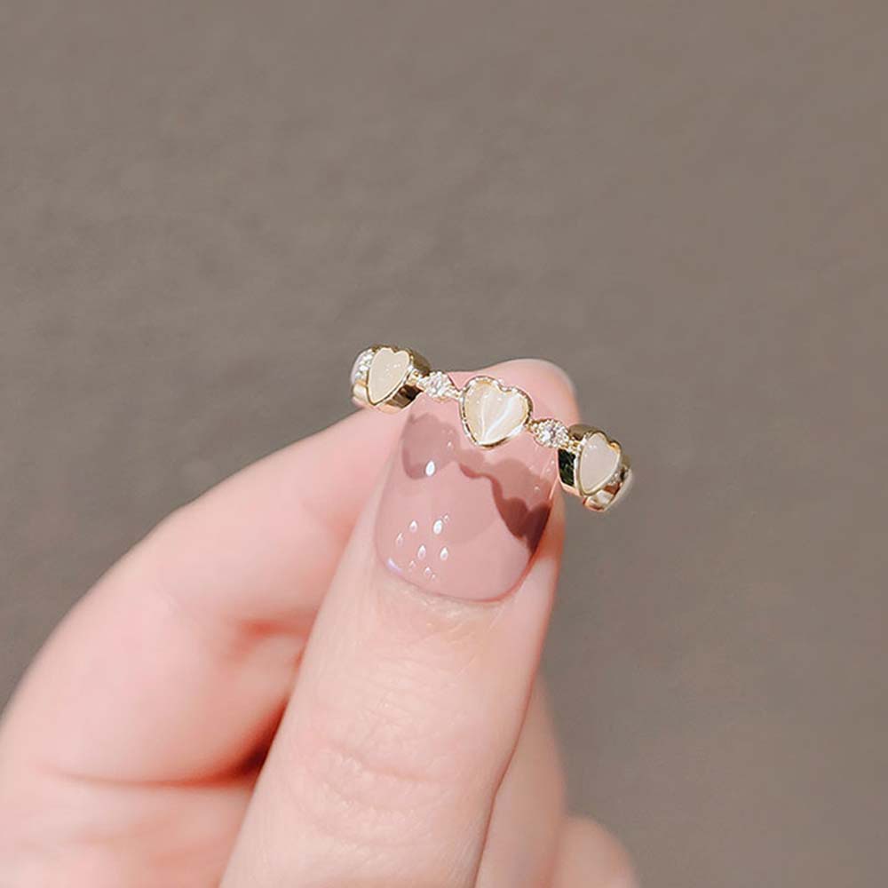 Needway  Sweet Open Ring Creative Opal Stone Finger Ring Women Love Heart Korean Geometric Party Gifts Simple Fashion Jewelry/Multicolor