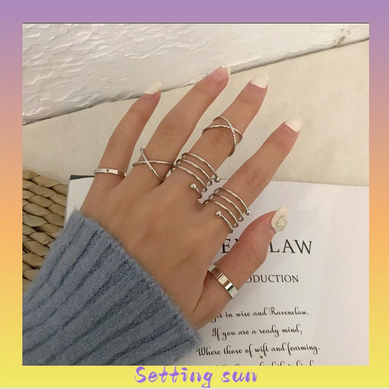 6 Pcs/set In Korea Cincin Gaya Punk Geometris Cincin Indah Pesta Pernikahan Wanita Fashion Perhiasan TN